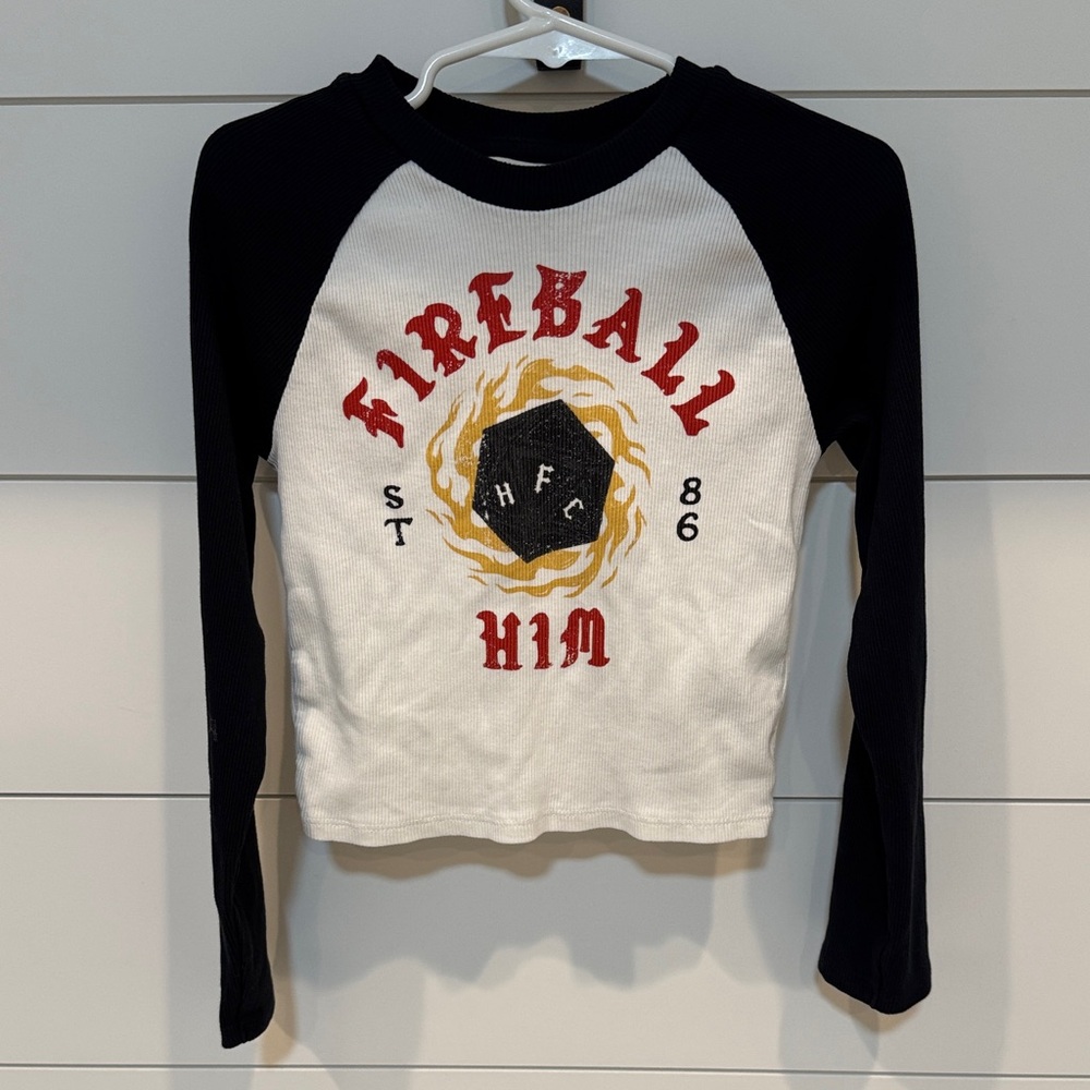 H&M Black and White Netflix Fireball Long Sleeve Tee 8/10